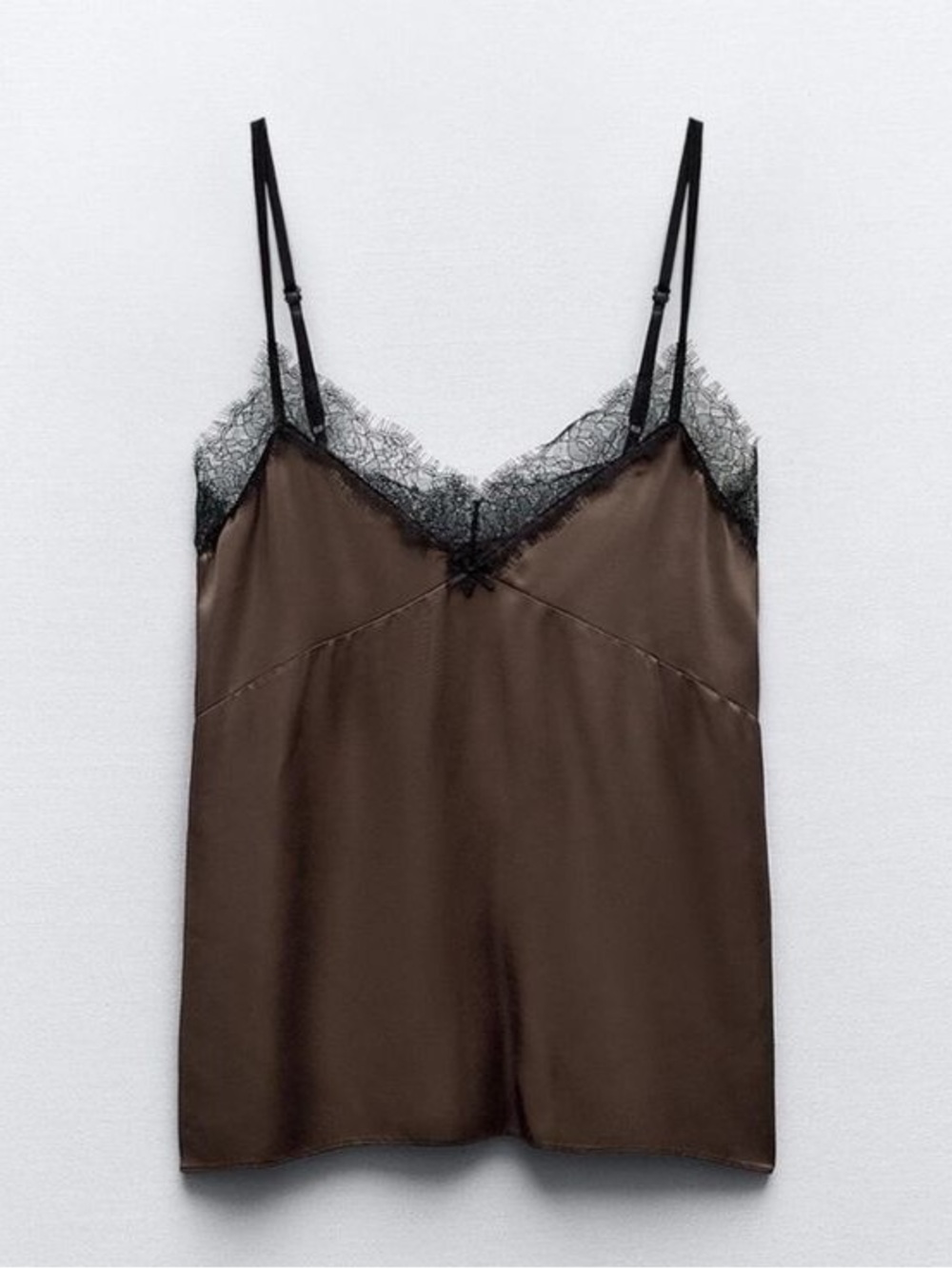 NWOT ZARA Brown Satin Tank Top with Lace. Size XXL (fits like an XL)